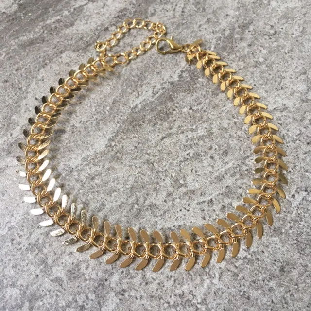 GOLD SKELETON LEAF CHAIN LINKED ANKLET / ANKLE BRACELET