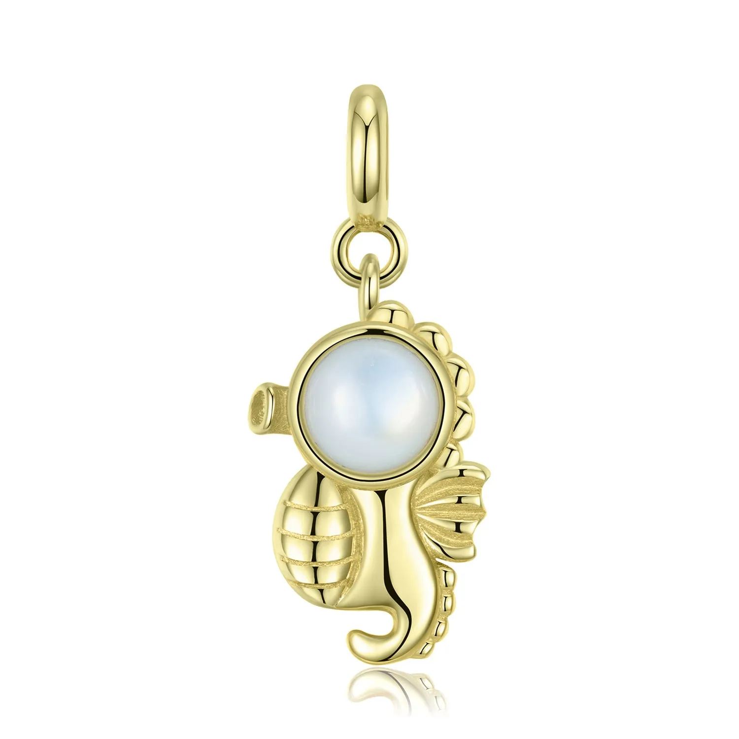 Golden Cute Sea Horse Pendant Opal Stone Silver Necklace