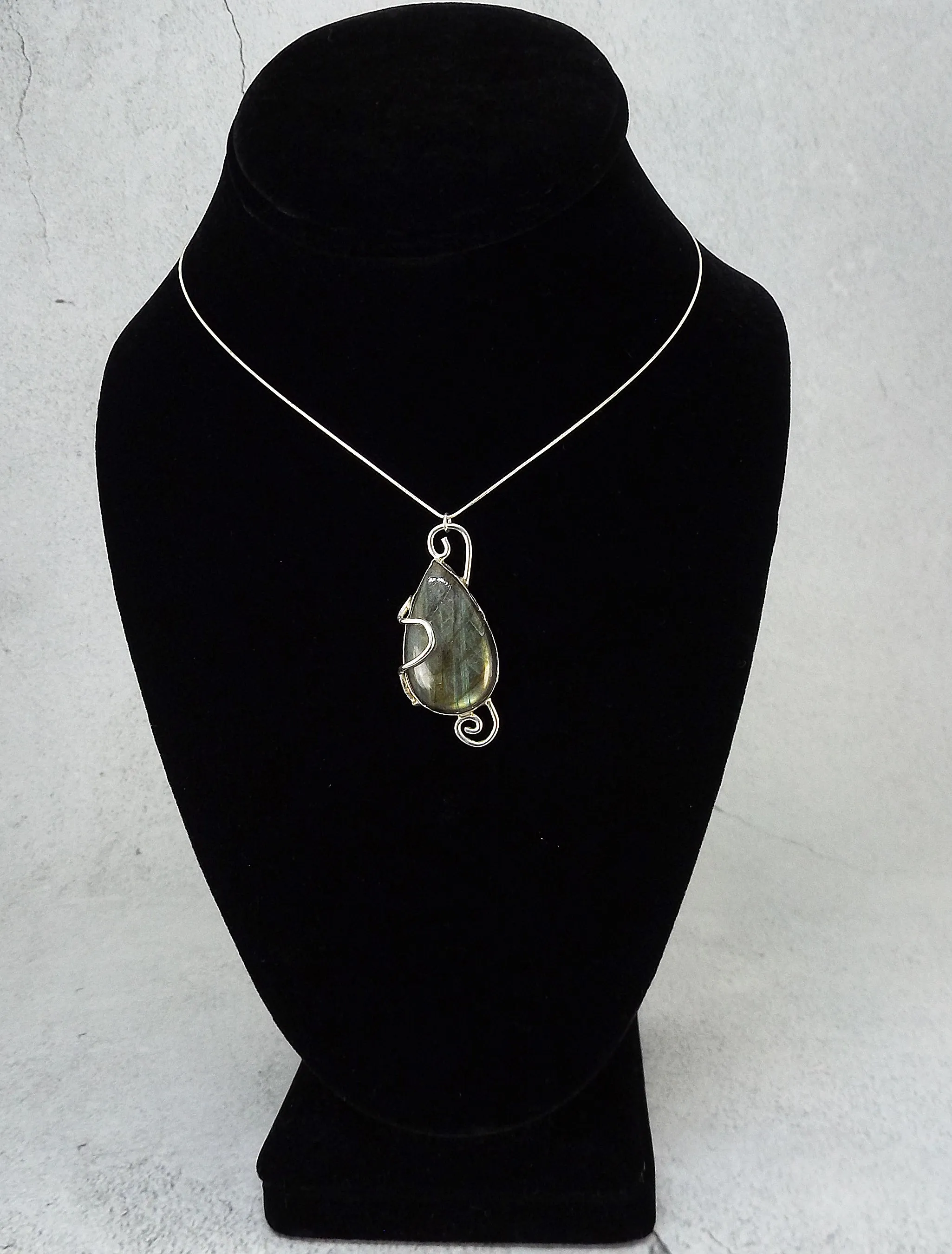 Golden Green Labradorite in Sterling Silver Necklace