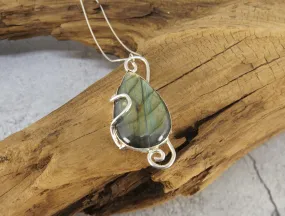 Golden Green Labradorite in Sterling Silver Necklace