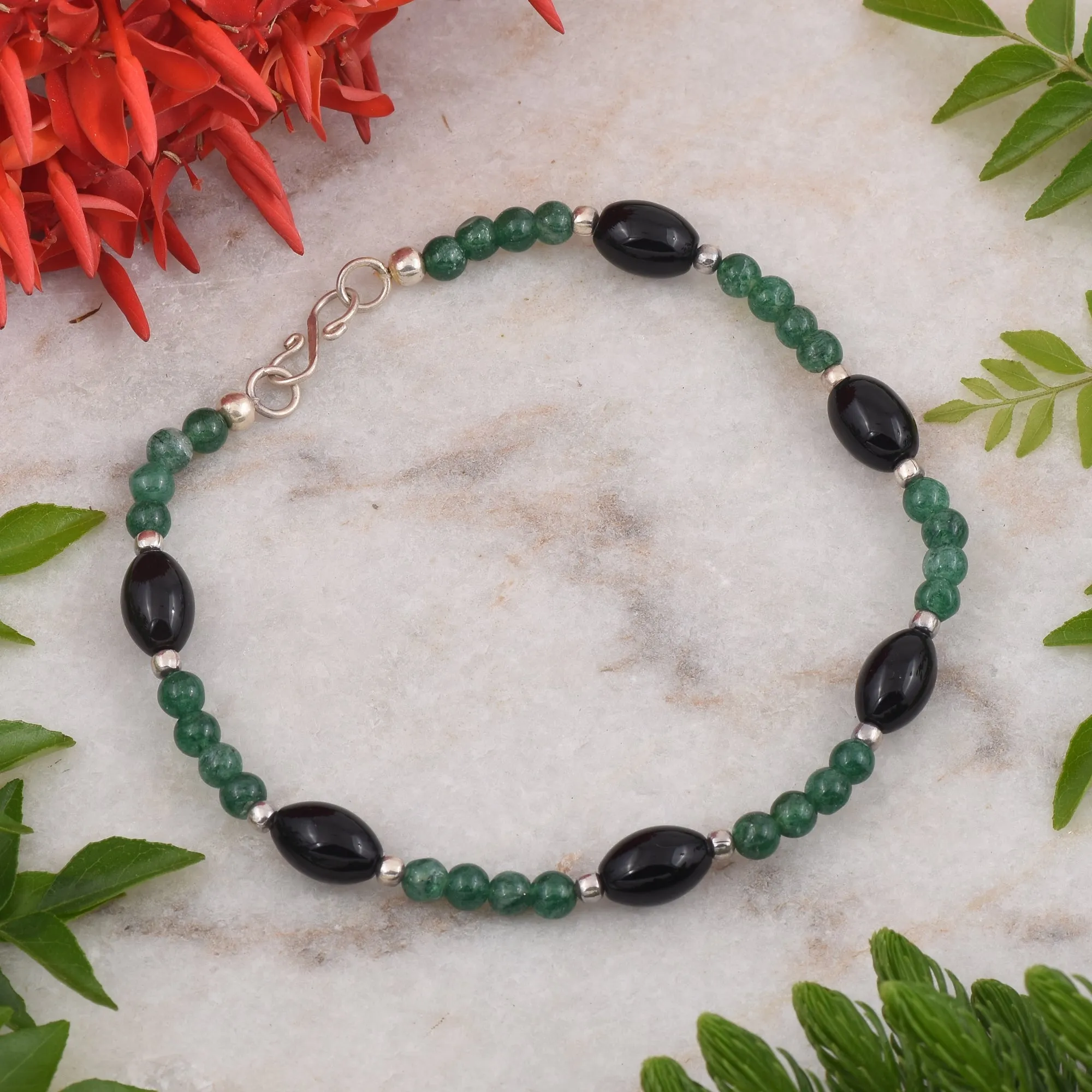 Green Aventurine with Black Onyx Anklet