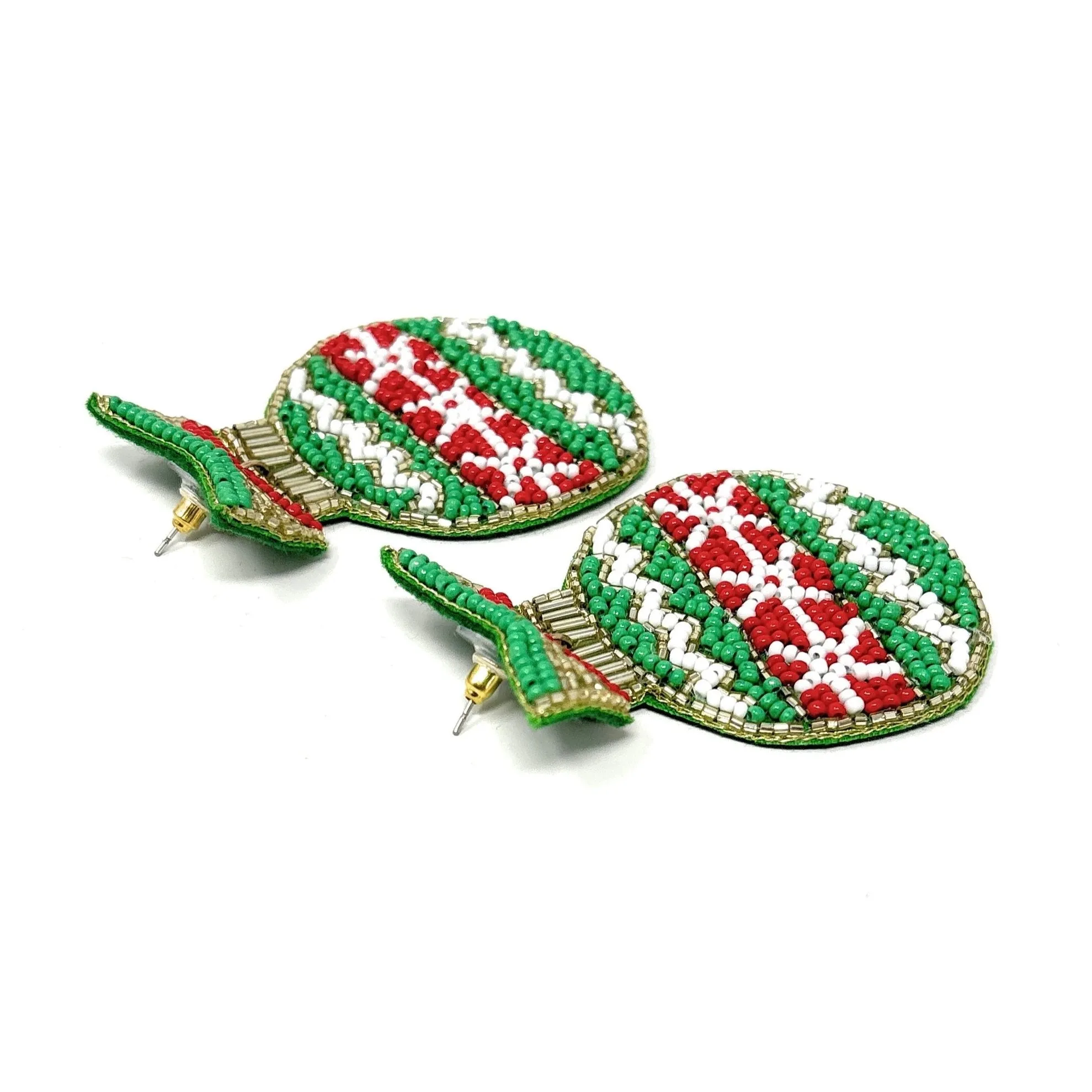 Green Ornament Beaded Earrings