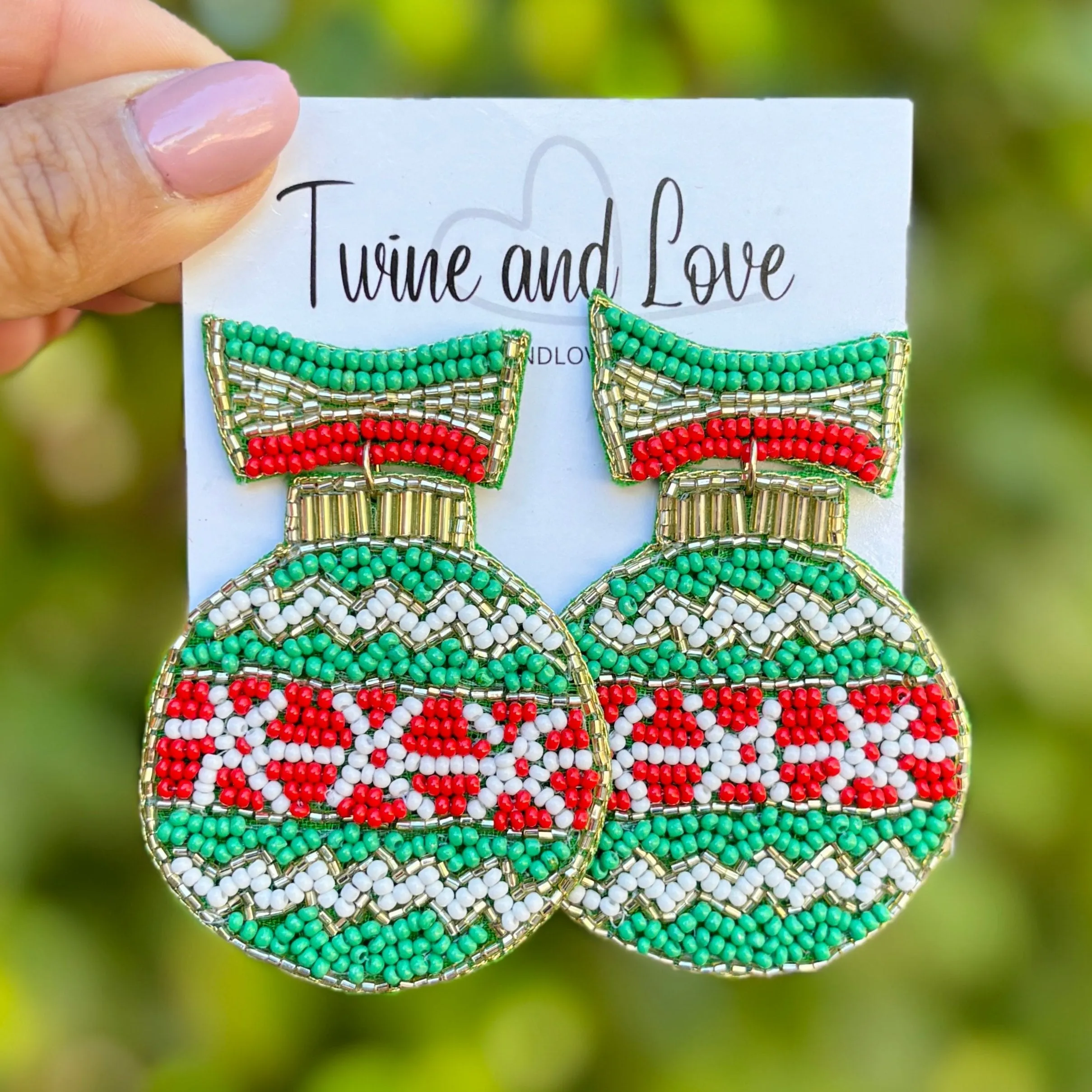 Green Ornament Beaded Earrings