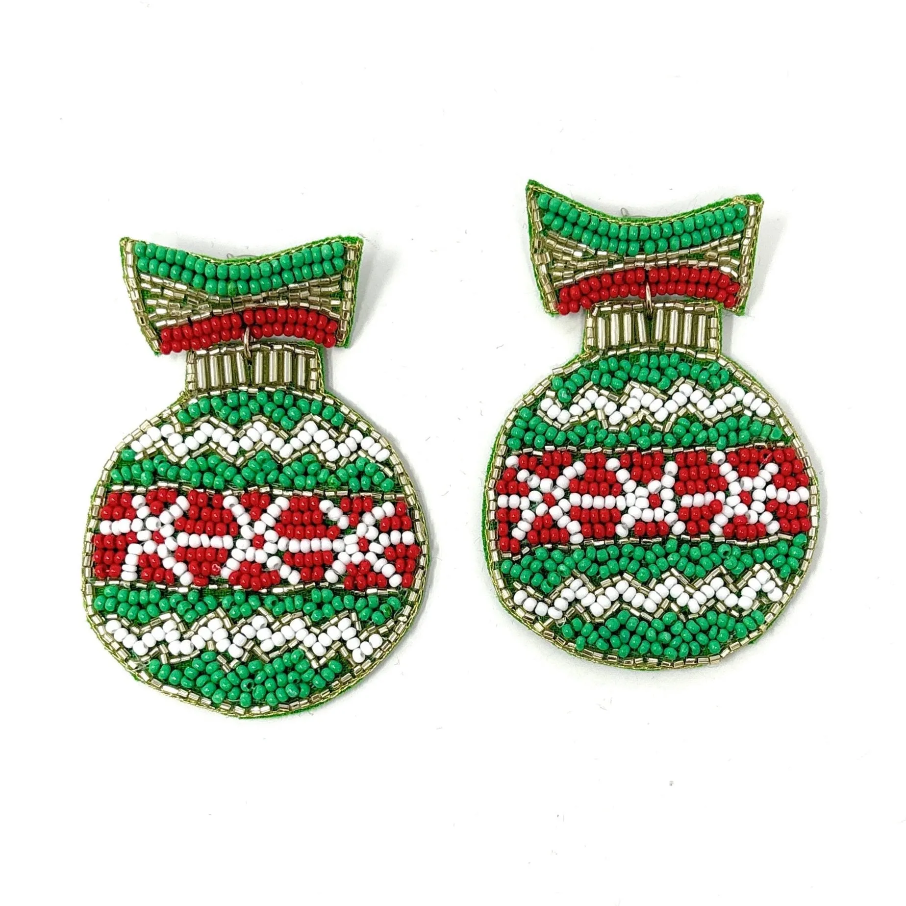 Green Ornament Beaded Earrings