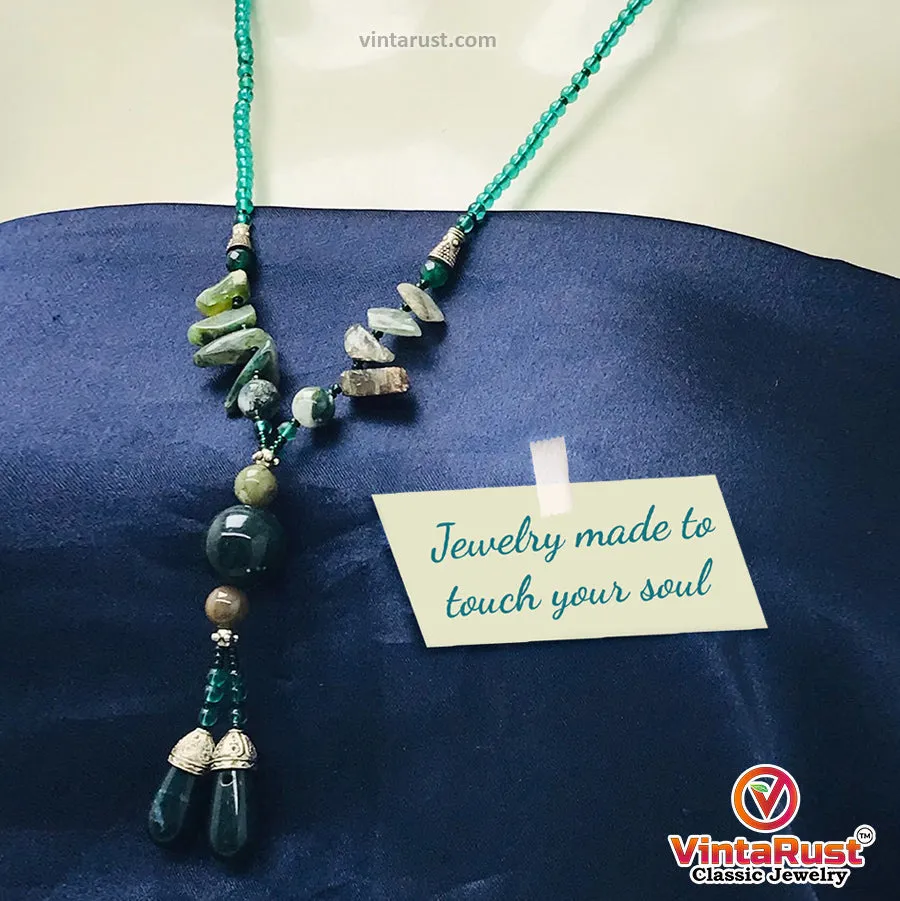 Green Stones Beaded Pendant Necklace