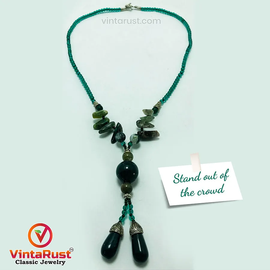 Green Stones Beaded Pendant Necklace