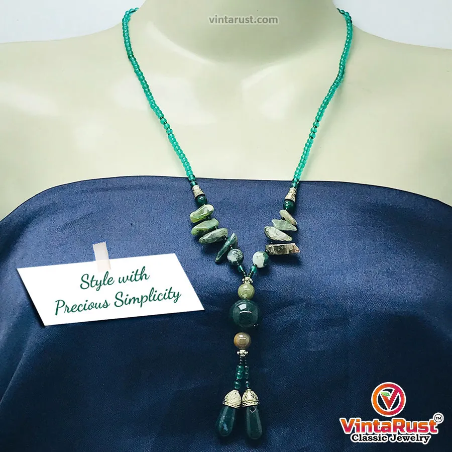 Green Stones Beaded Pendant Necklace