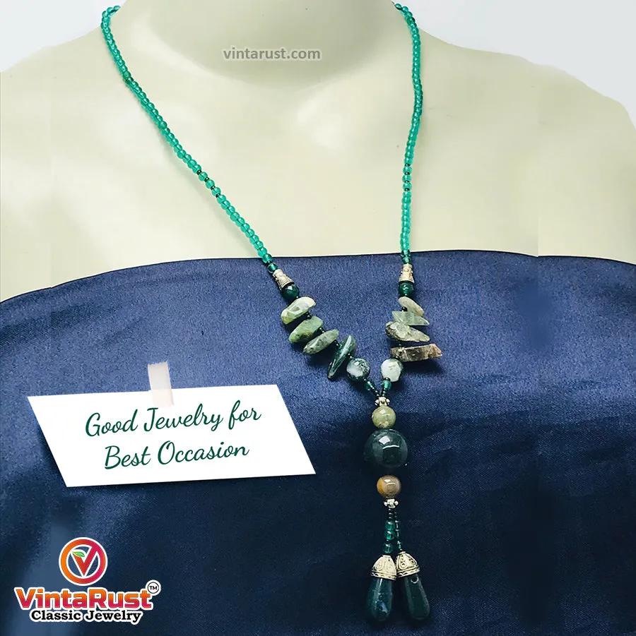 Green Stones Beaded Pendant Necklace