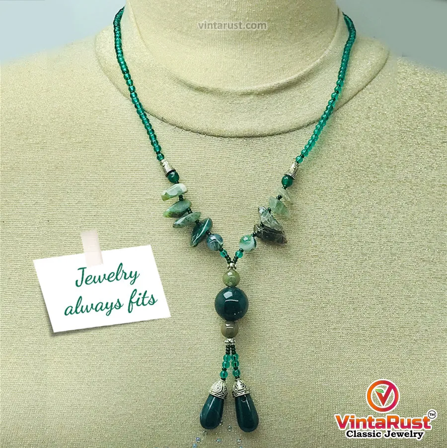 Green Stones Beaded Pendant Necklace