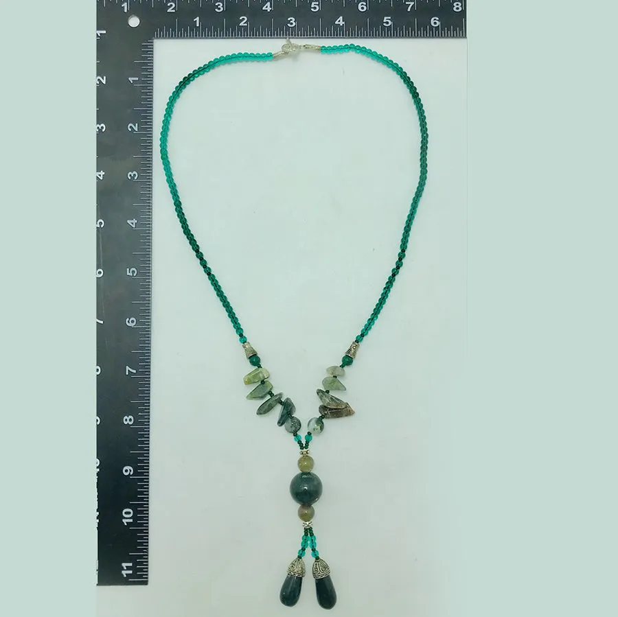 Green Stones Beaded Pendant Necklace