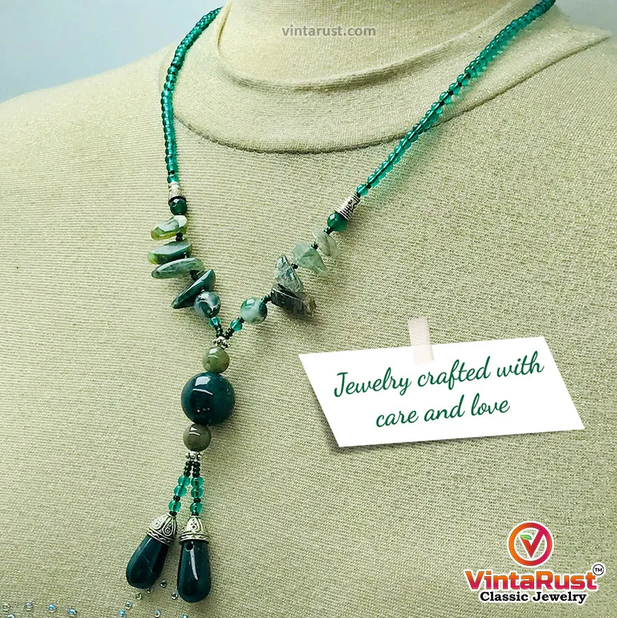 Green Stones Beaded Pendant Necklace