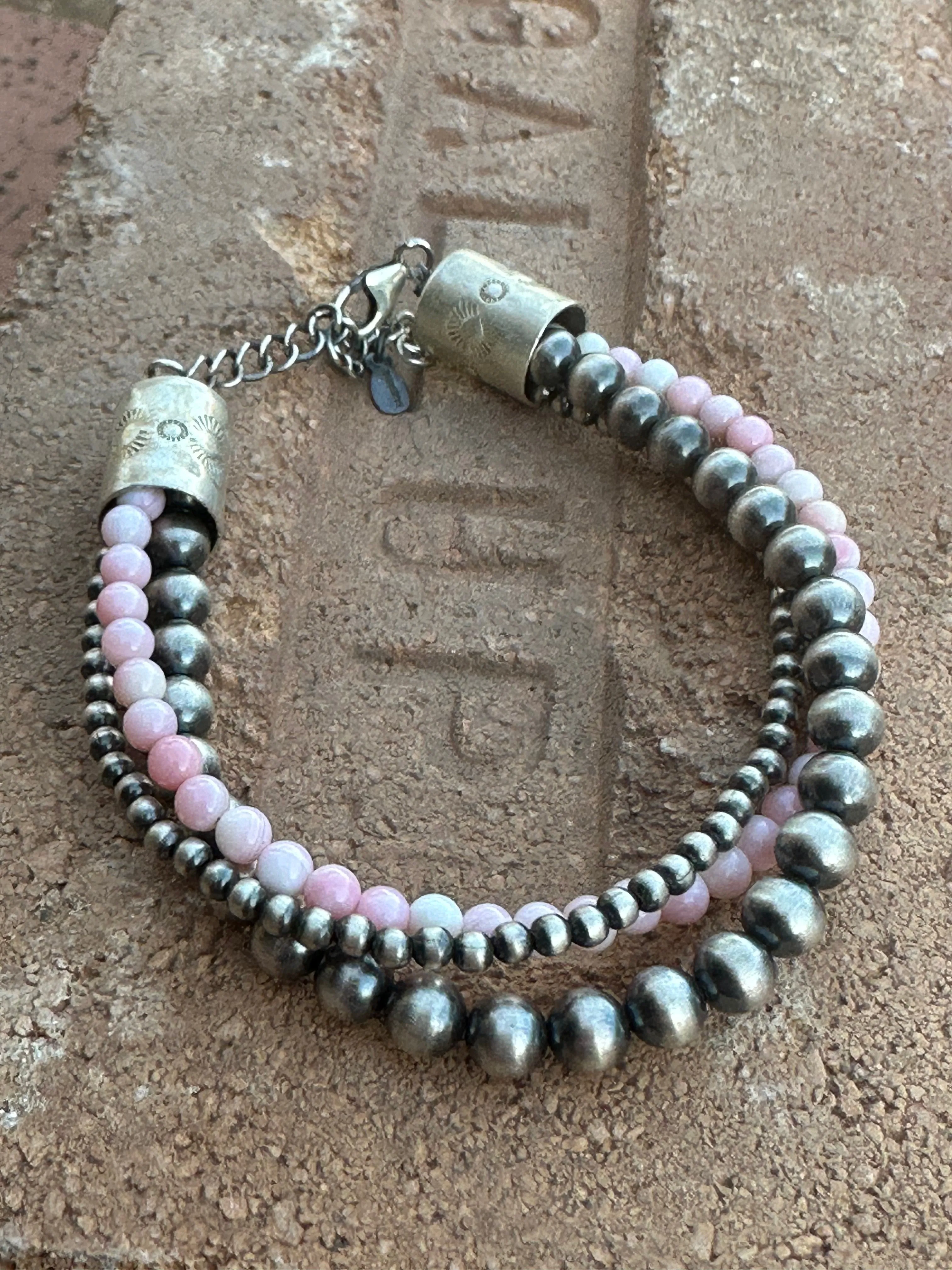 Handmade Sterling Silver and Pink Conch Beaded Bracelet