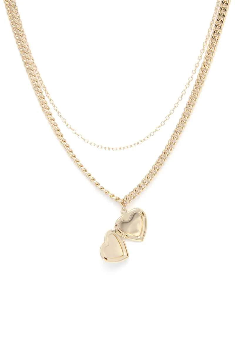 Heart Locket Charm Metal Layer Necklace