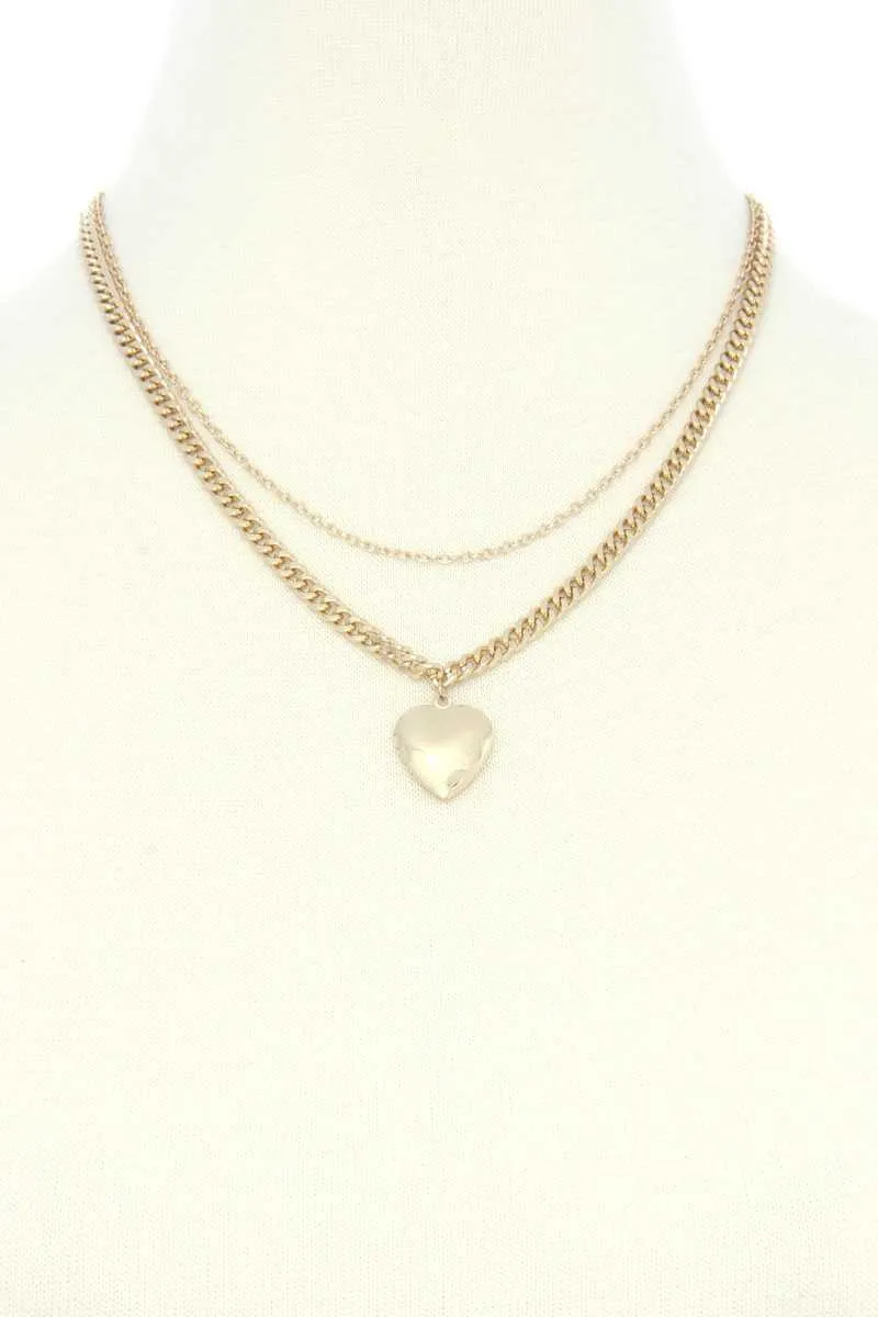 Heart Locket Charm Metal Layer Necklace