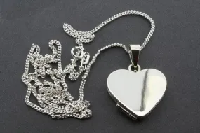 Heart locket pendant on 60 cm link chain - sterling silver