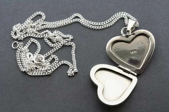 Heart locket pendant on 60 cm link chain - sterling silver