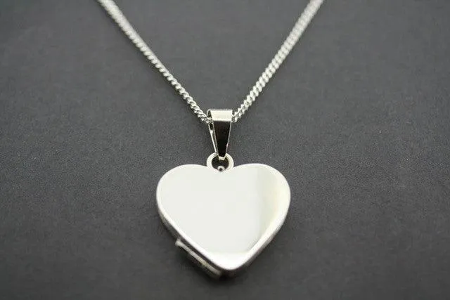 Heart locket pendant on 60 cm link chain - sterling silver