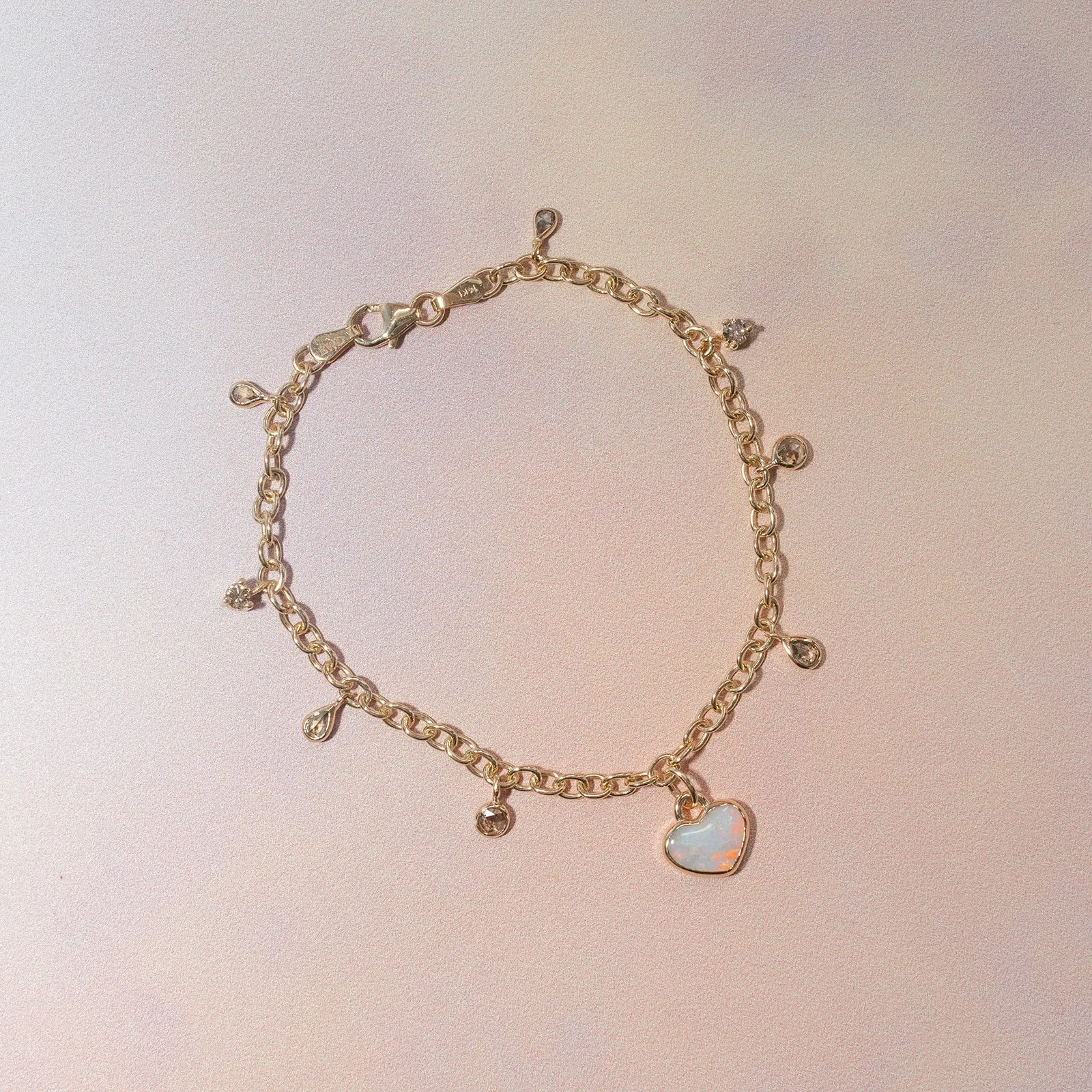 Heart Opal Charm Bracelet