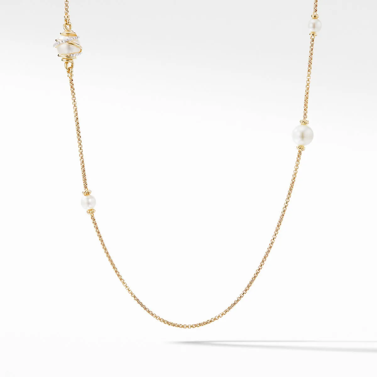 Helena Pearl Station Necklace in 18K Yellow Gold with Diamonds