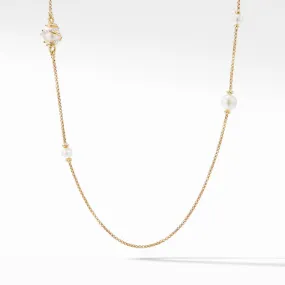 Helena Pearl Station Necklace in 18K Yellow Gold with Diamonds