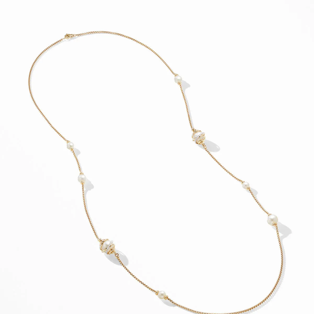 Helena Pearl Station Necklace in 18K Yellow Gold with Diamonds