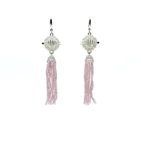 Herbal Locket Crystal Tassel Earrings - Pink Zirconia