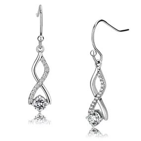 High polished (no plating) Stainless Steel Earrings with AAA Grade CZ in Clear for Women Clear Stone Color Style DA181