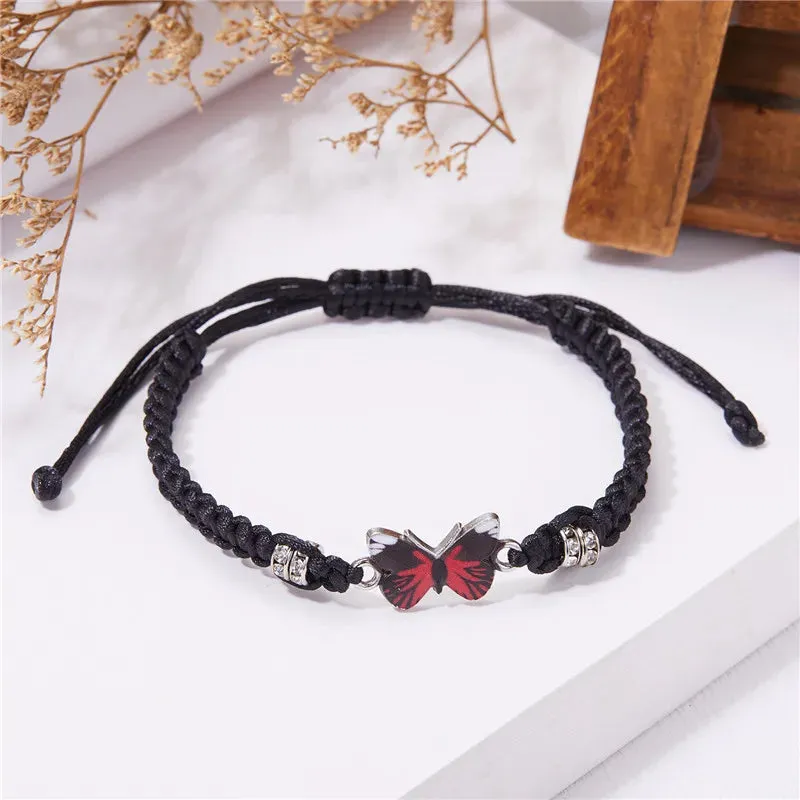 Hot Black Butterfly Fashion Bracelet Classic Black White Braided Rope Chain Handmade Bracelets for Women Men Adjustable Jewelry