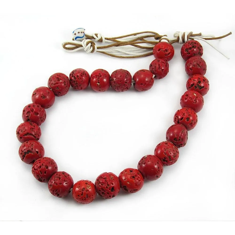 Indian "Coral Glass" Trade Bead Necklace