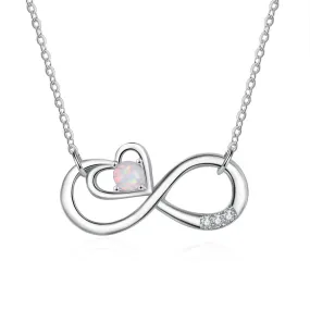 Infinite Symbol Heart Shape with Round Opal Zircon Sterling Silver Necklace