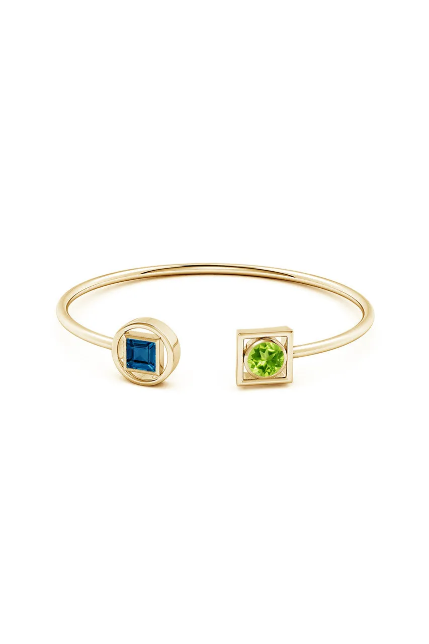 Infinity 14K Gold with Peridot & London Blue Topaz Two Stone Open Bracelet