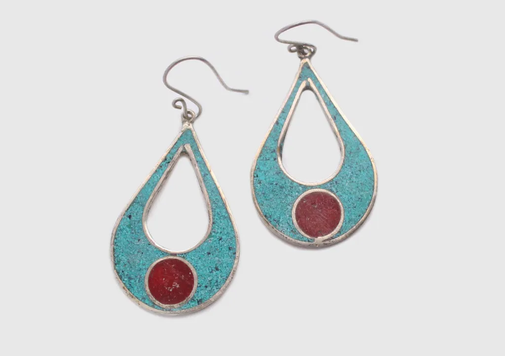 Inlaid Water Drop White Metal Earrings