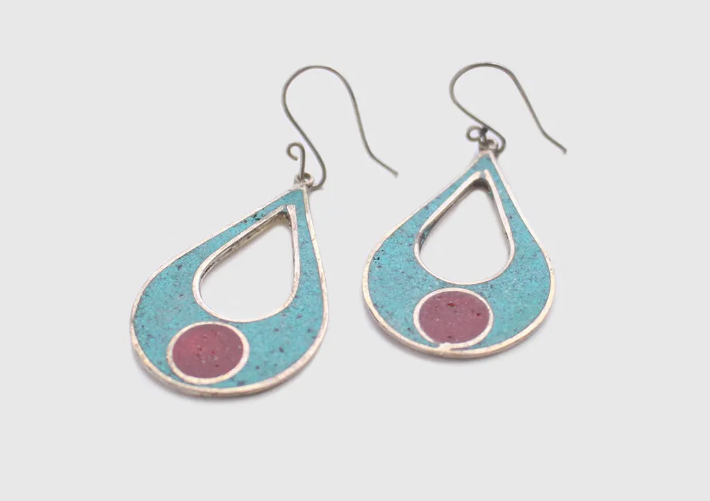 Inlaid Water Drop White Metal Earrings