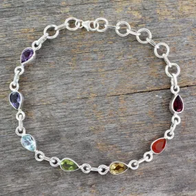 Inner Glow Sterling Silver Bracelet Multi Gemstone Chakra Jewelry