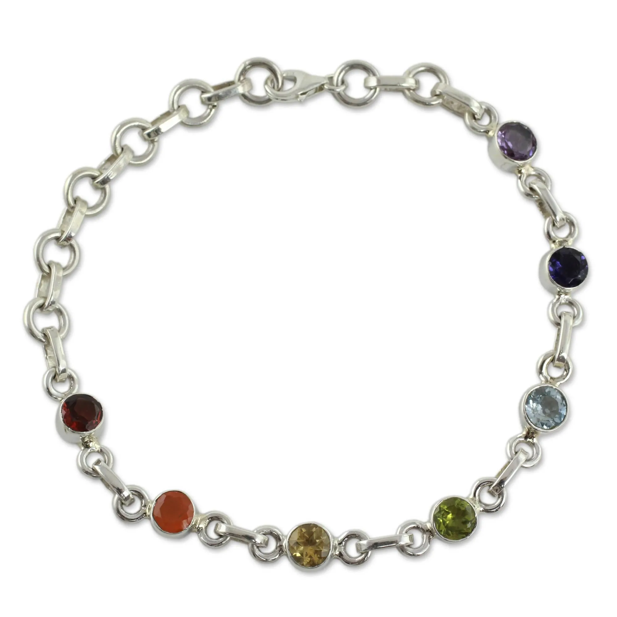 Inner Space Carnelian Multi-Gem Silver Link Bracelet