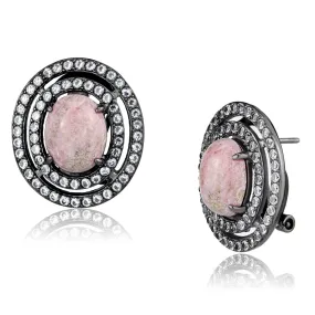 IP Light Black (IP Gun) Stainless Steel Earrings with Semi-Precious Coral in Light Rose for Women Light Rose Stone Color Style TK2822