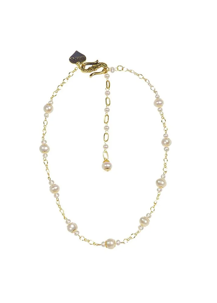 Ivory Pearl and Gold Chain Necklace by Rosie Fox