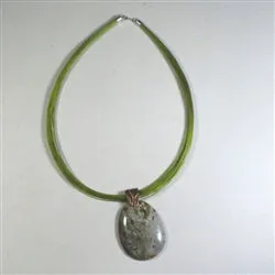 Jasper Ocean Gemstone Pendant on Green Mult-strand Necklace