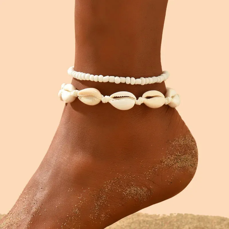 JC - Boho Sea Shell Flower Anklet for Women | Starfish & Conch Beach Bracelet | Barefoot Sandal Leg Chain Jewelry