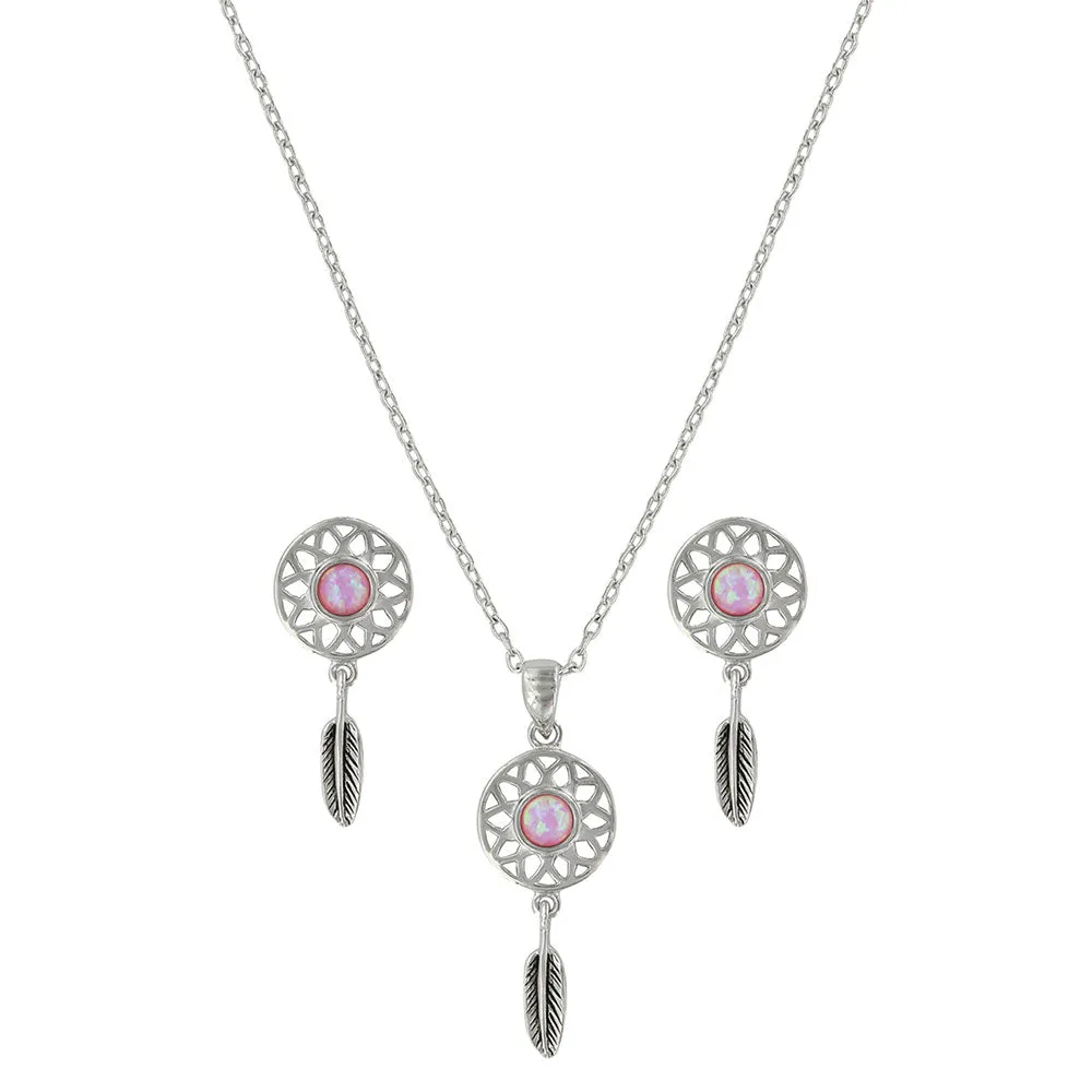 js3853 Pink Opal Dreamcatcher Jewelry Set by Montana Silversmiths