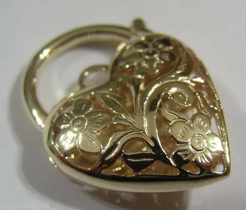 Kaedesigns New Genuine 9ct 14mm Yellow, Rose or White Gold Filigree Heart Pendant Padlock