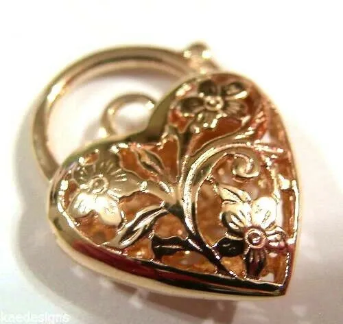 Kaedesigns New Genuine 9ct 14mm Yellow, Rose or White Gold Filigree Heart Pendant Padlock