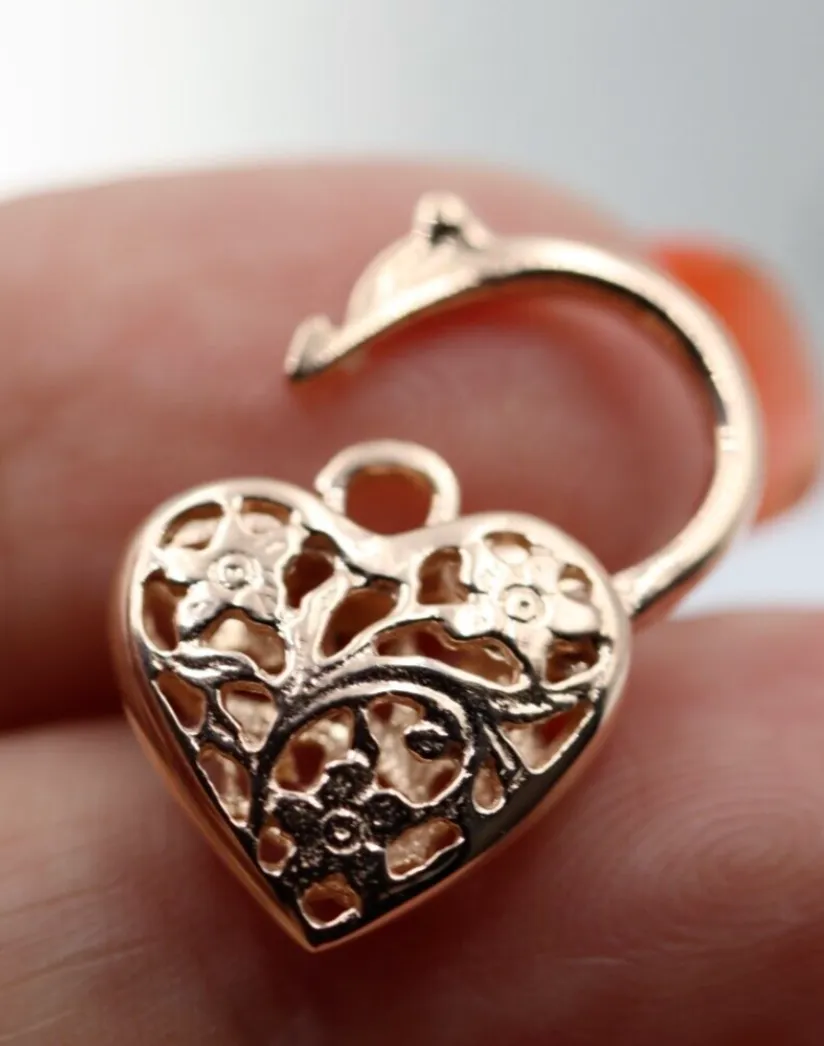 Kaedesigns New Genuine 9ct 14mm Yellow, Rose or White Gold Filigree Heart Pendant Padlock