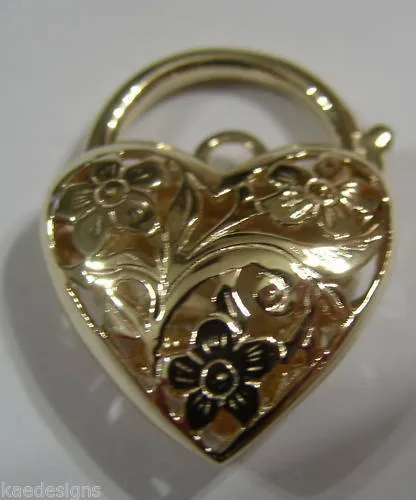 Kaedesigns New Genuine 9ct 14mm Yellow, Rose or White Gold Filigree Heart Pendant Padlock