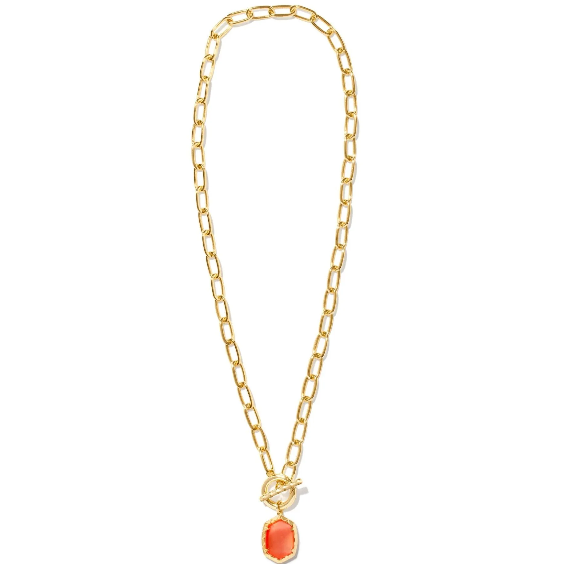 Kendra Scott | Daphne Gold Link and Chain Necklace in Coral Pink Mother of Pearl