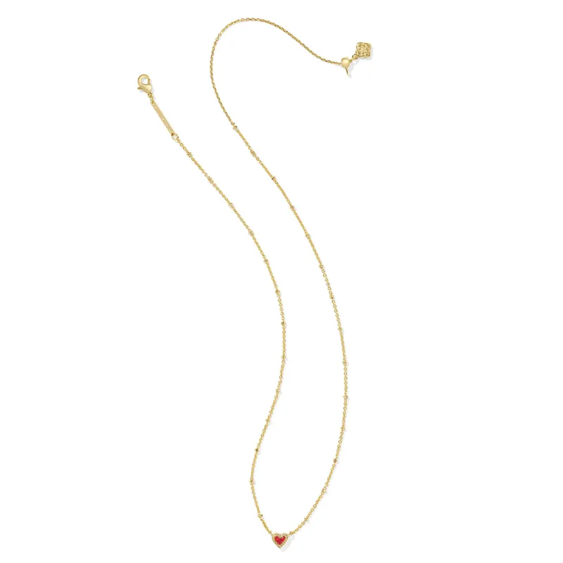 Kendra Scott | Mini Ari Heart Gold Short Pendant Satellite Necklace in Red Kyocera Opal