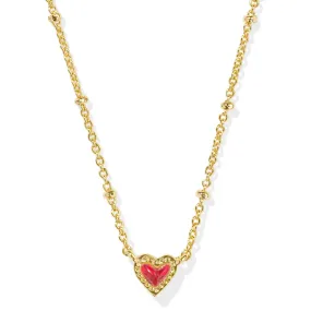 Kendra Scott | Mini Ari Heart Gold Short Pendant Satellite Necklace in Red Kyocera Opal