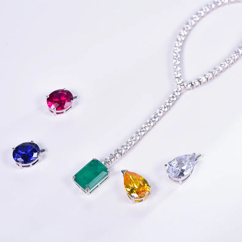 Lab-Created Gemstone Pendant Moissanite Sterling Silver Necklace