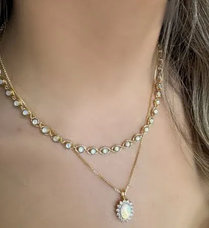 Lab Grown Opal Stone with CZ Halo Necklace (NGCP7845OP)