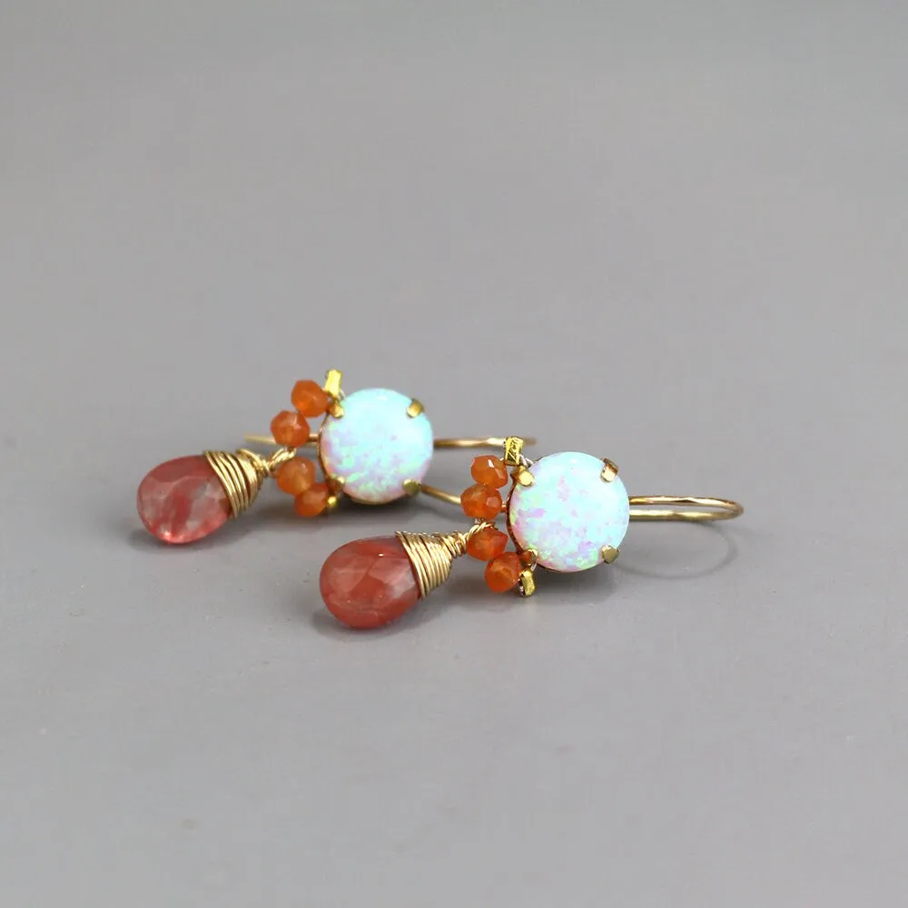 Lab Opal Carnelian Clover Jewelry Set